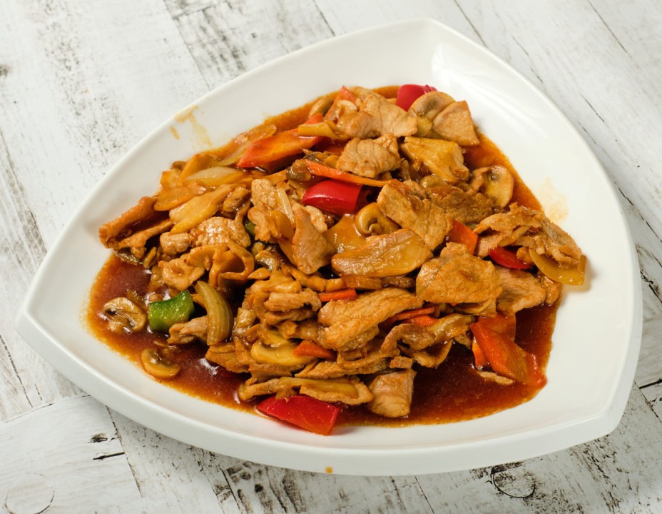 Свинина жареная с шампиньонами