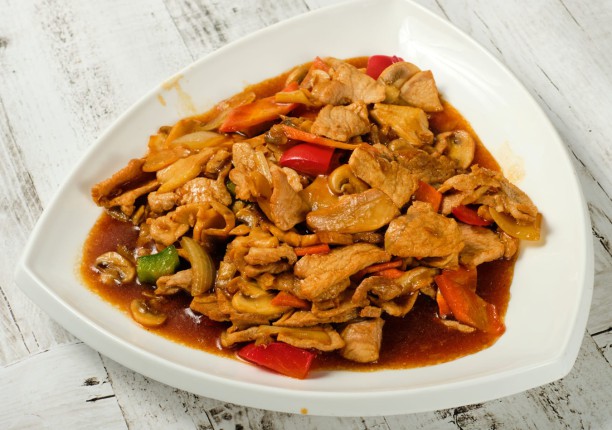 Свинина жареная с шампиньонами